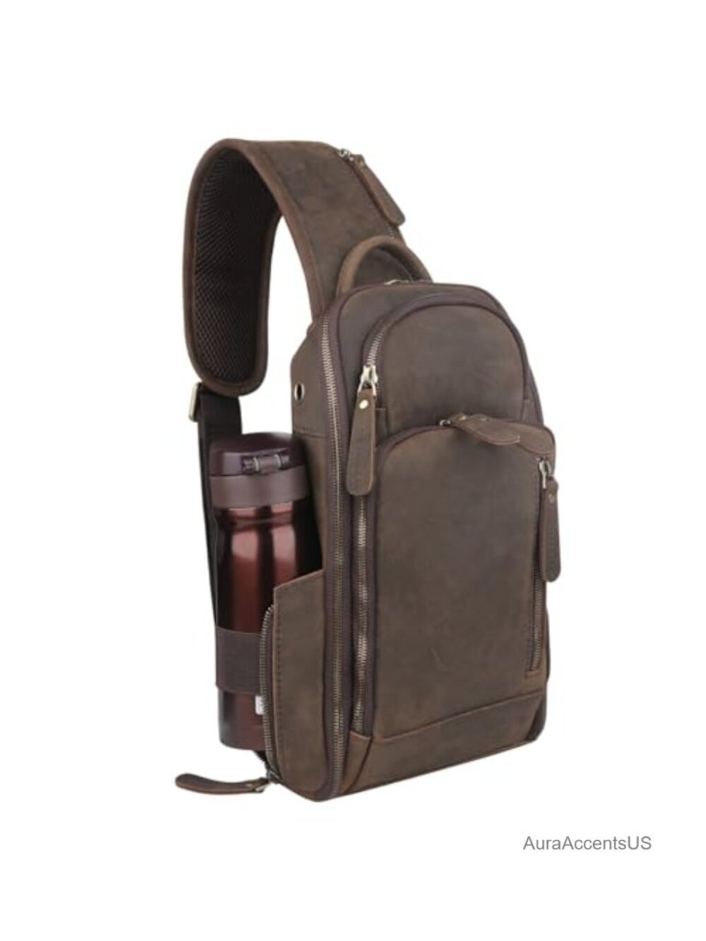 Full Grain Leather Sling Bag Crossbody Tactical Shoulder Bag Fits iPad